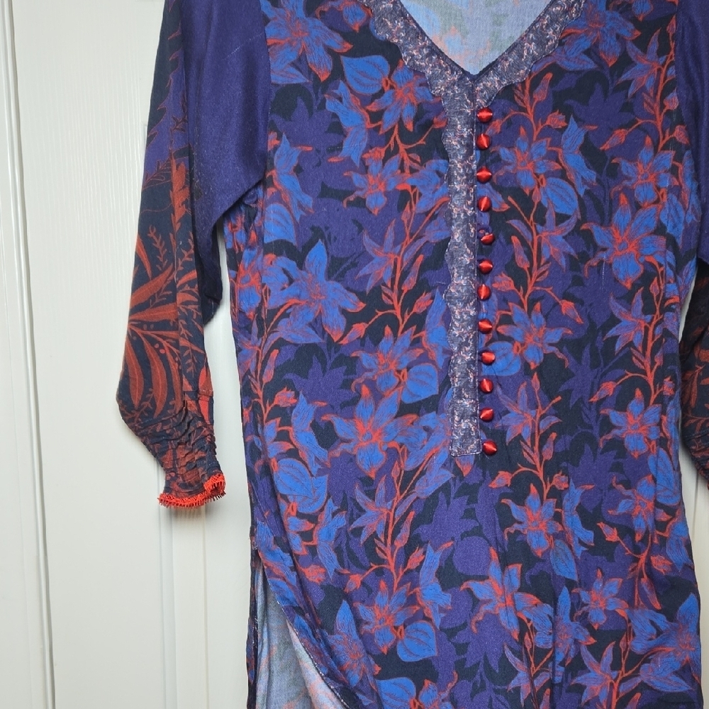 Hand Crafted Beautiful Tunic L Exotic Soft Elegant boho chic WHIMSY Artsy INDO - Picture 16 of 17